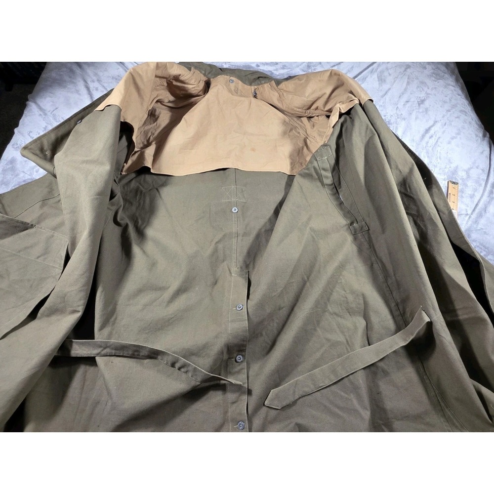 VTG WWII French MILITARY Motorcycle Dispatch Rider Overcoat Canvas Trench Coat - Picture 4 of 10
